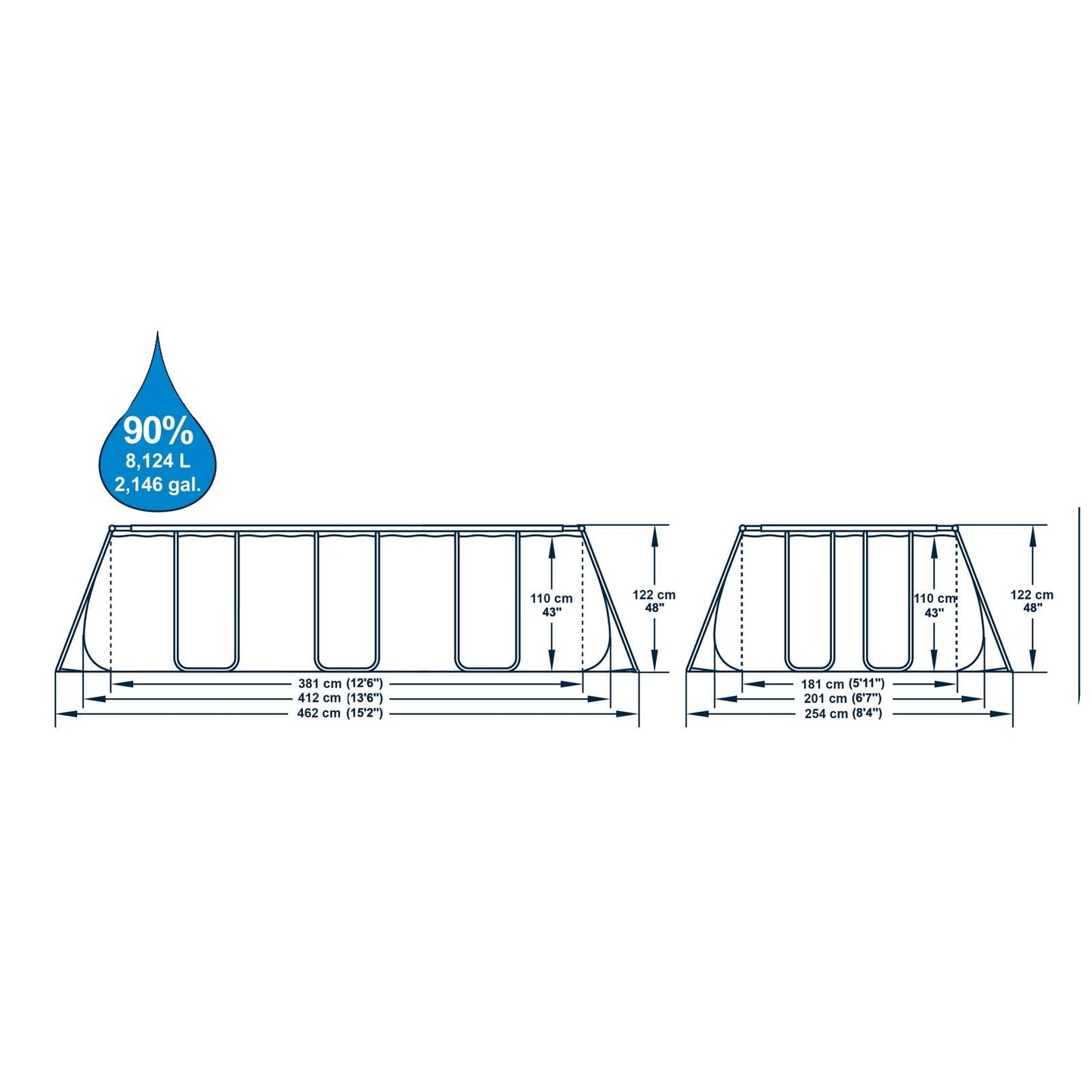 Bestway Power Steel 56456-3 Pool-Set, rechteckig, 412 x 201 x 122 cm